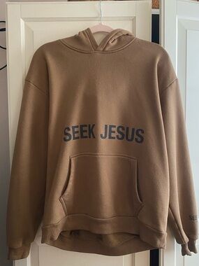 Seek Jesus Brown Pullover Hoodie - Men's Brown Hooded Sweatshirt